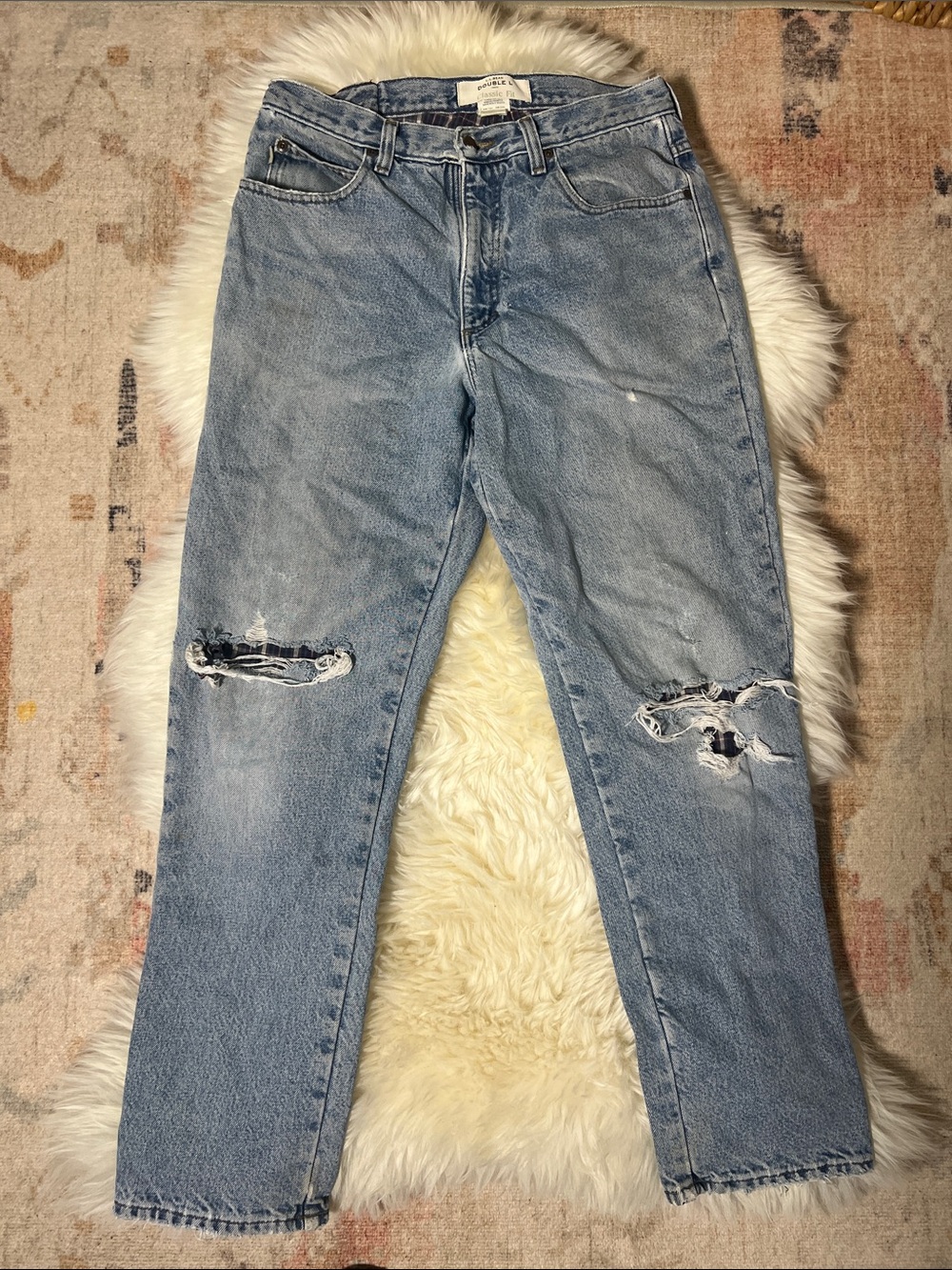 Men’s L.L. Bean double L classic fit vintage 90s Light Blue Distressed Jeans